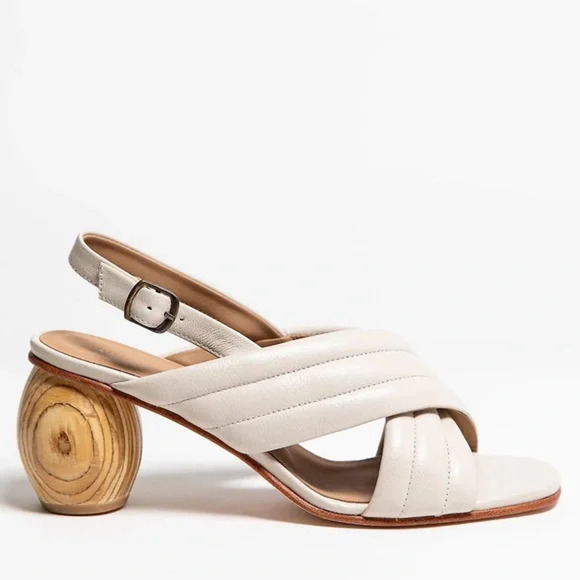 Huma Blanco Franny Wooden Heel Slingback Sandals Bone Women's Size 40 / US 9.5 - Picture 1 of 8